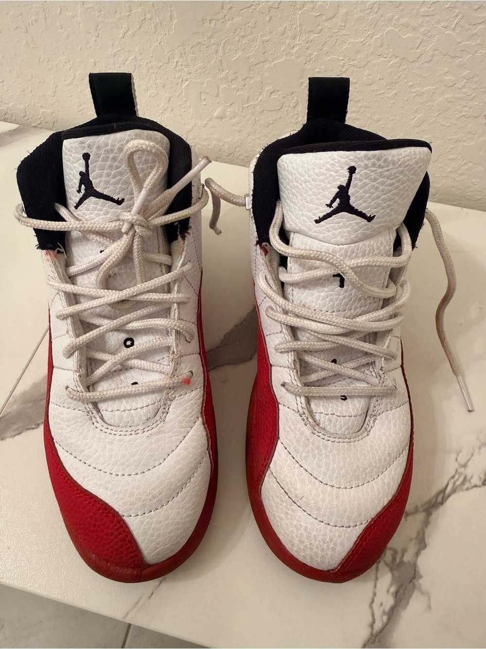 Jordan 12 Retro Kids' Cherry Sneakers in White, Red & Black